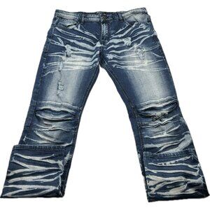 SMOKE RISE Mens Denim Jeans 36x32 RN#82930 Rip And Repair Acid Wash Distressed